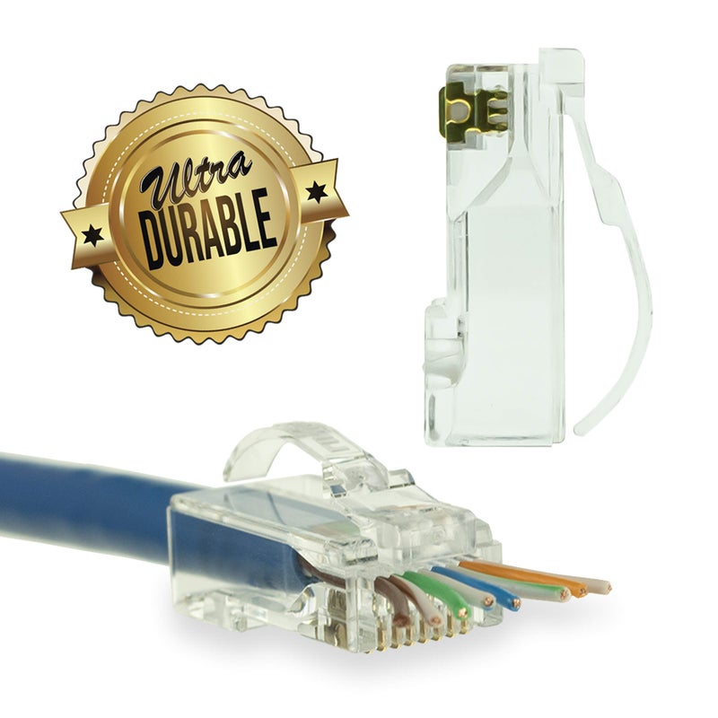 LINKUP Cat6 RJ45 Pass Through Connectors | Self-Protective Curved Unbendable Latch - No Boot Required | Durable, Space-Saving Ethernet Ends for Solid & Stranded Cable | Performance RJ45 Termination - Image 1